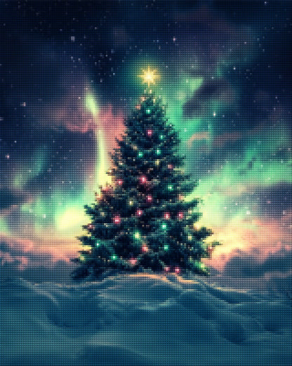 Christmas Tree Under Northern Lights