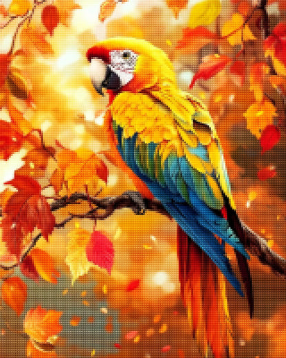 Colorful Parrot on Tree Branch