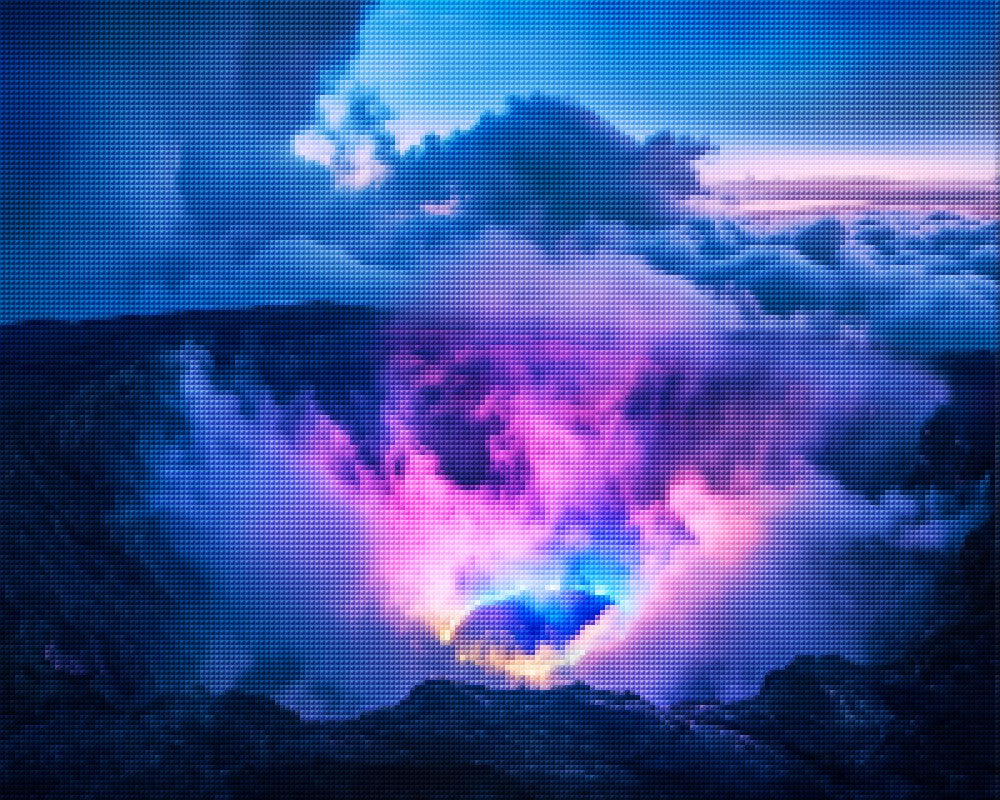 Volcanic Crater with Clouds and Mist