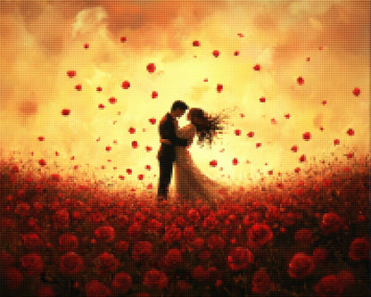 Couple in Endless Field of Red Roses