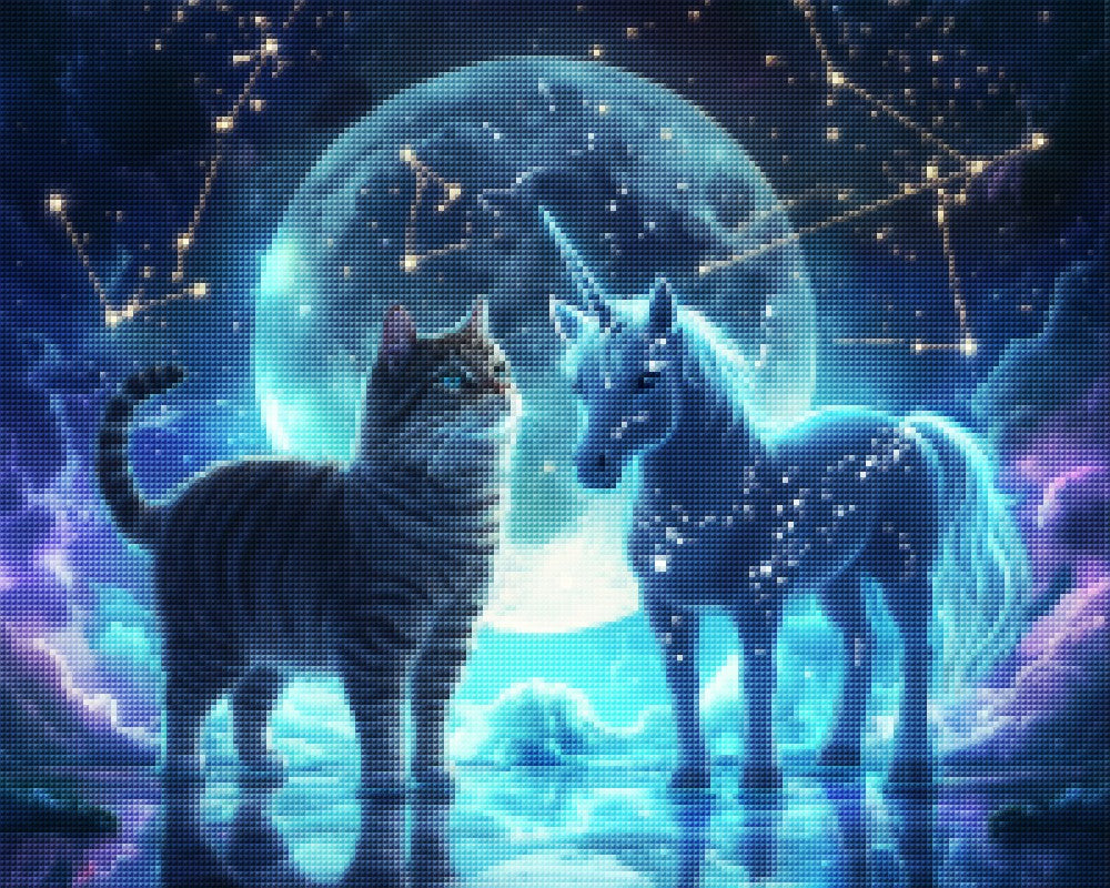 Cat and Unicorn Under Moonlight