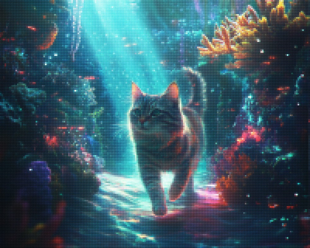 Cat in glowing coral reef