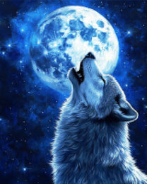 Wolf Howling at Full Moon