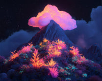 Mountain with Fluorescent Plants