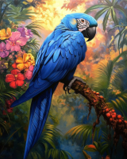 Blue Parrot on Tree Branch