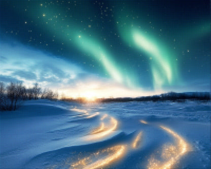 Snowy Field with Aurora