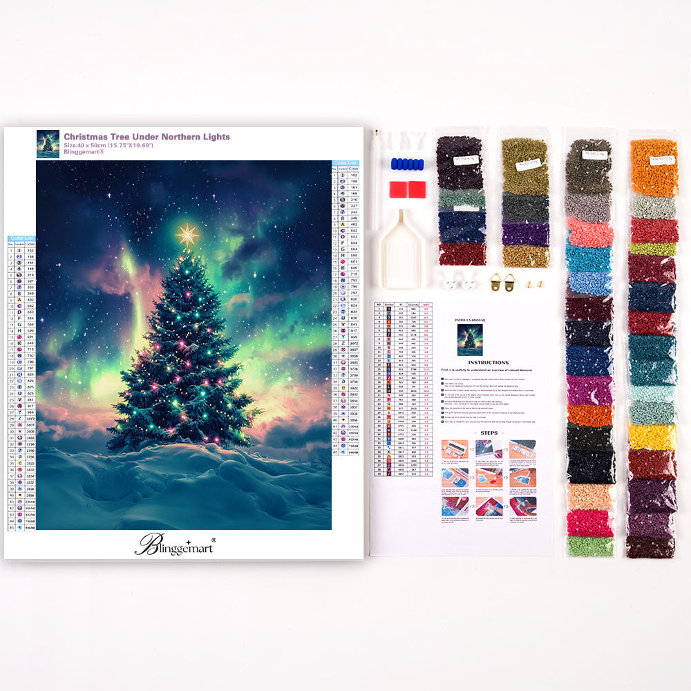 Christmas Tree Under Northern Lights