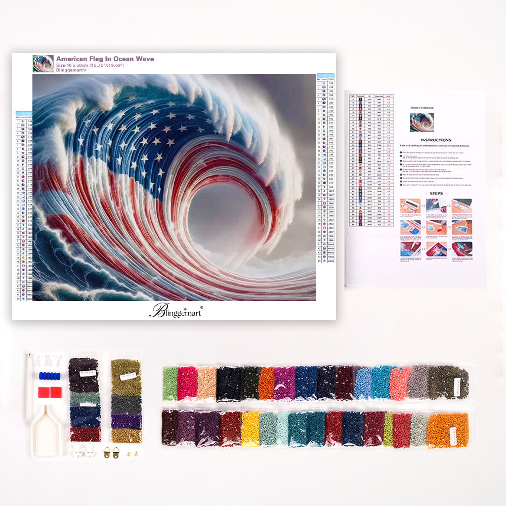 American Flag In Ocean Wave
