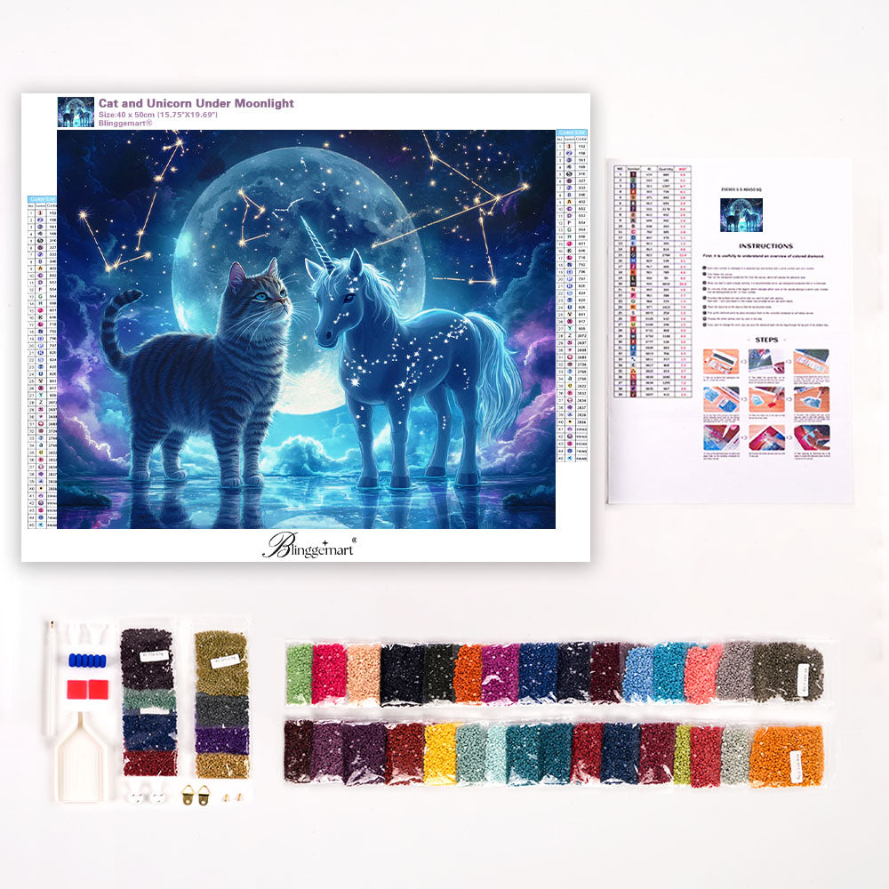 Cat and Unicorn Under Moonlight