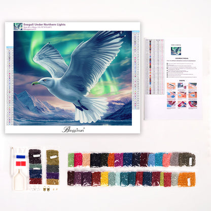 Seagull Under Northern Lights