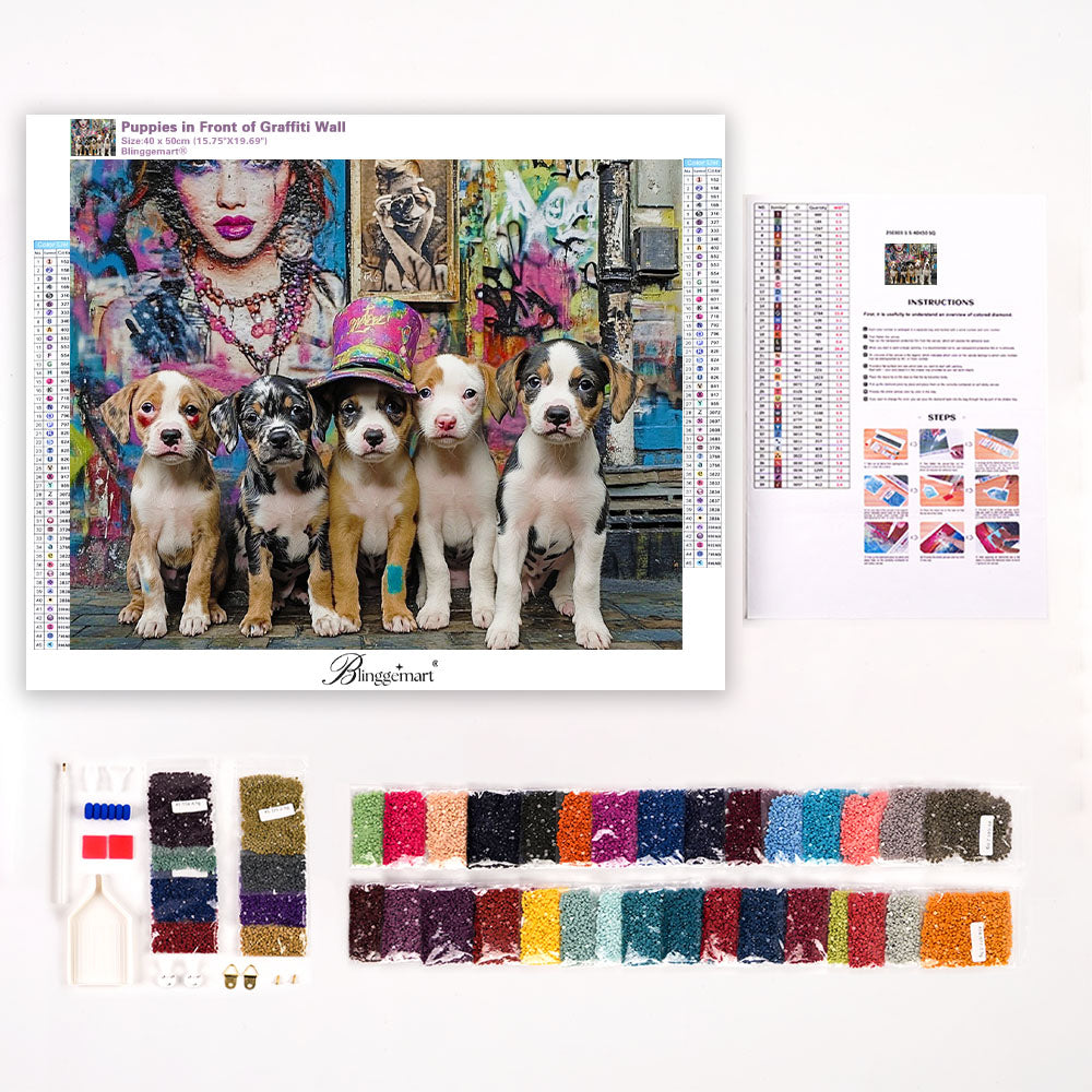 Puppies in Front of Graffiti Wall