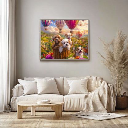 Dogs Relaxing in Hot Air Balloon Basket