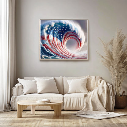 American Flag In Ocean Wave