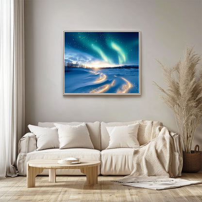 Snowy Field with Aurora