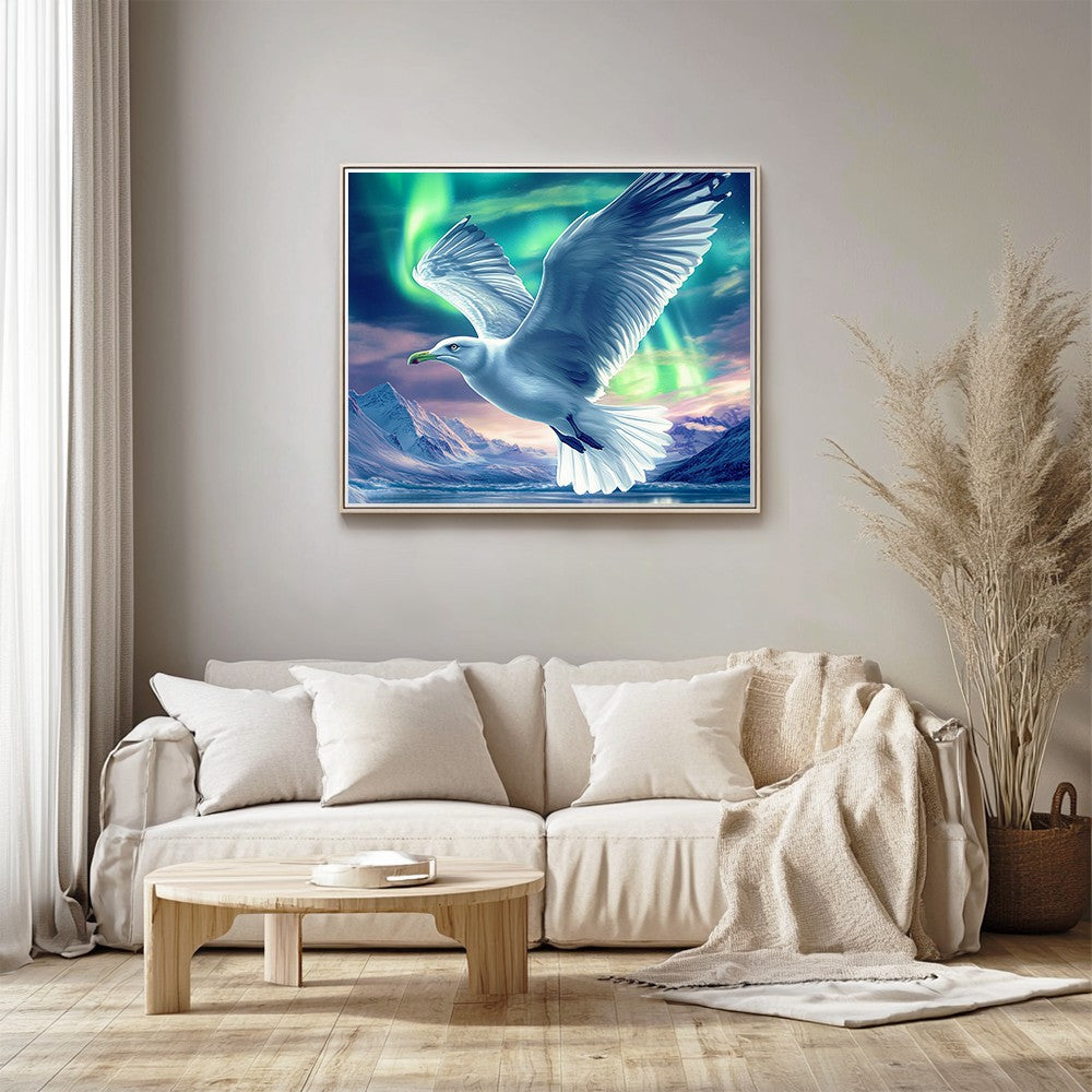 Seagull Under Northern Lights