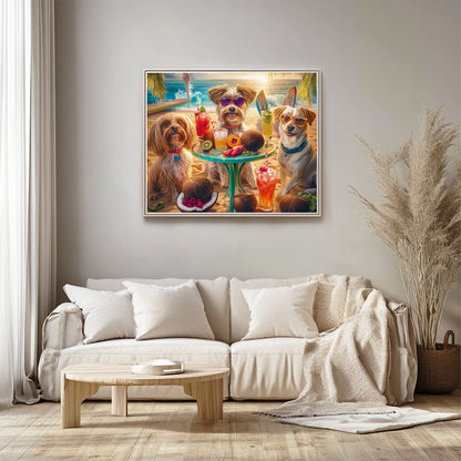 Dogs Sitting Around Small Table