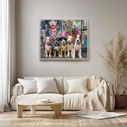 Puppies in Front of Graffiti Wall