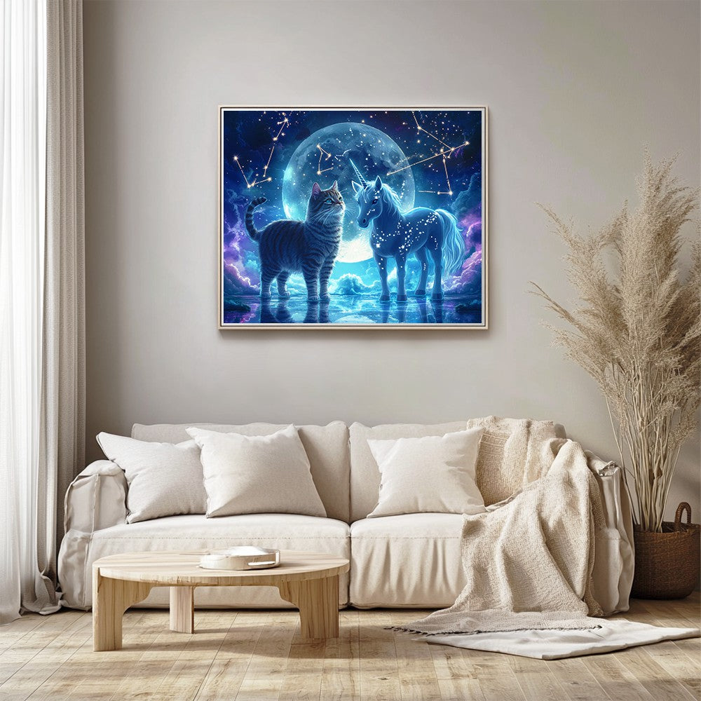 Cat and Unicorn Under Moonlight