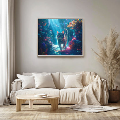 Cat in glowing coral reef