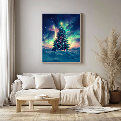 Christmas Tree Under Northern Lights