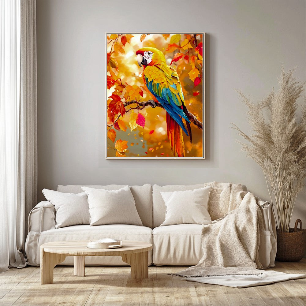 Colorful Parrot on Tree Branch