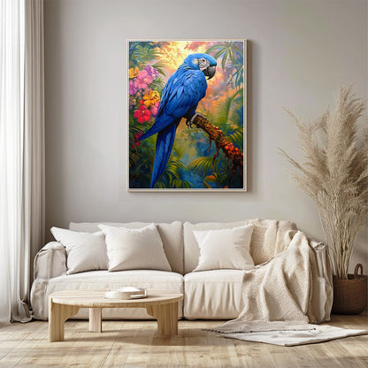 Blue Parrot on Tree Branch