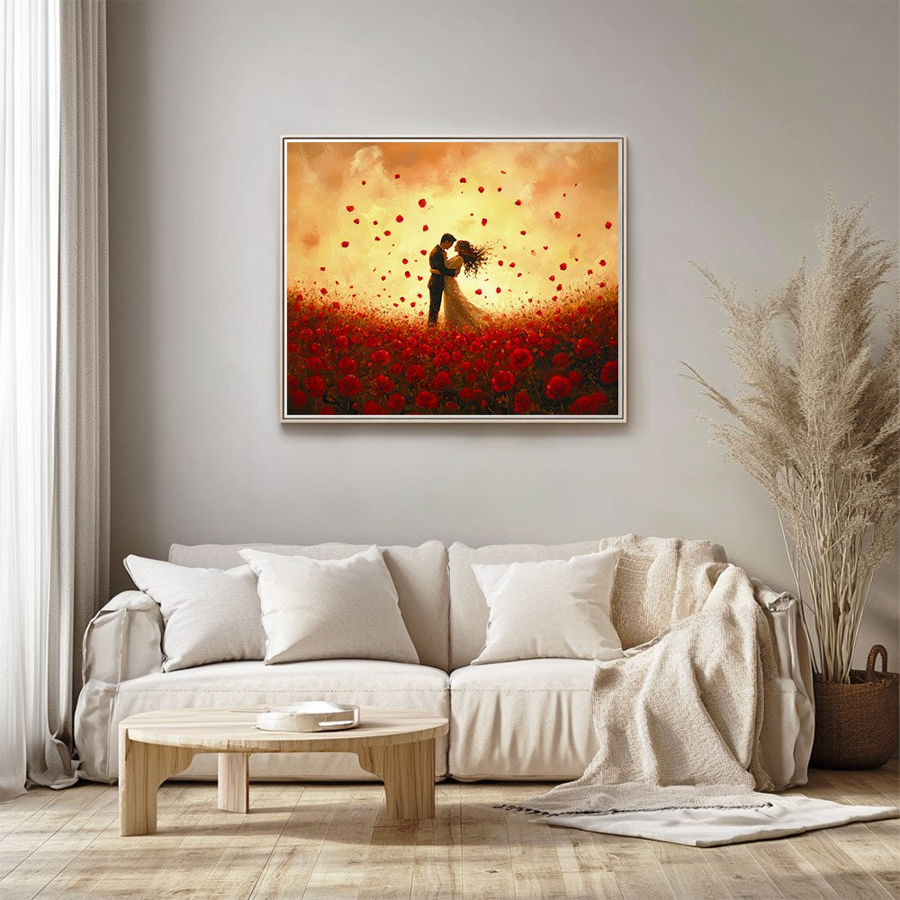 Couple in Endless Field of Red Roses
