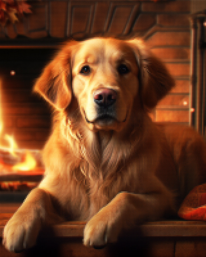 Golden Dog by Fireplace