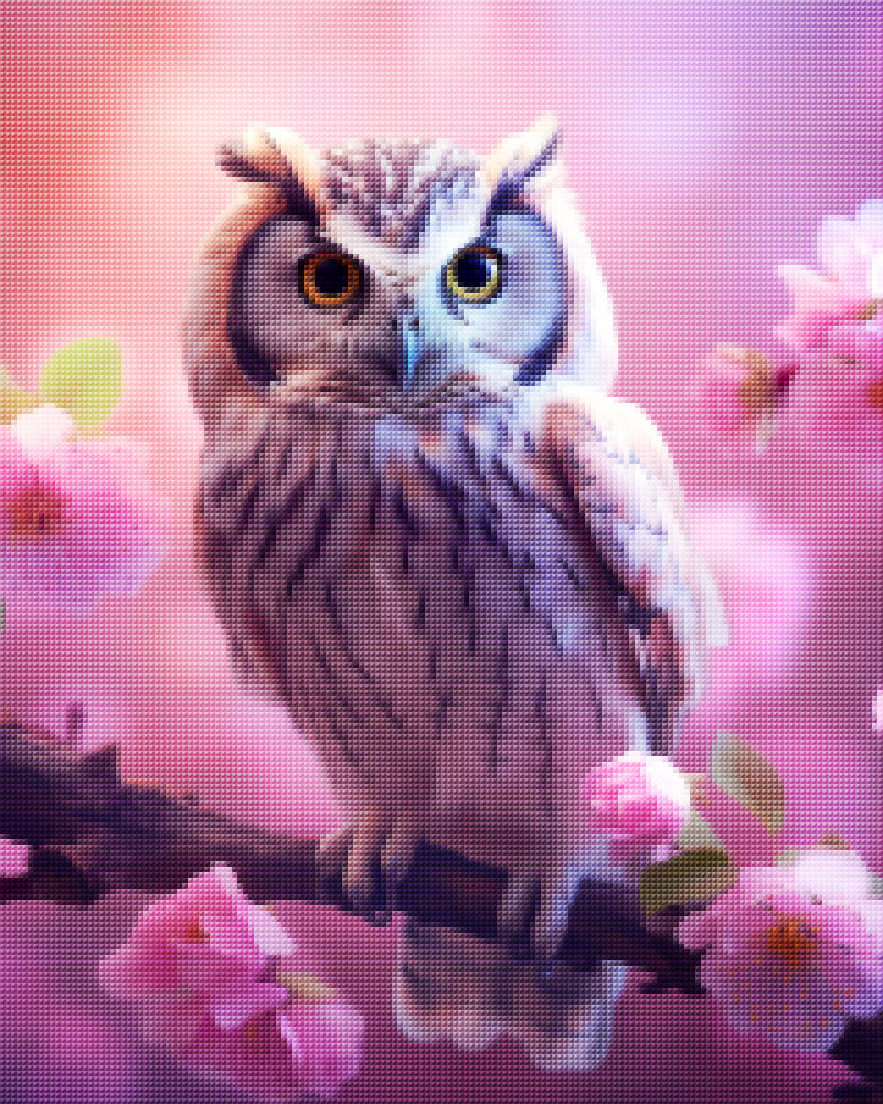 Lavender Owl Among Flowers