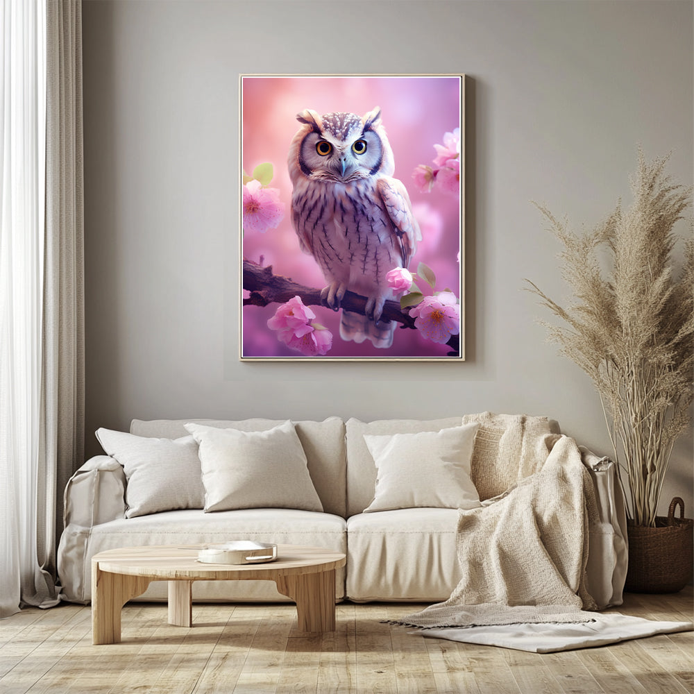 Lavender Owl Among Flowers