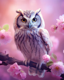 Lavender Owl Among Flowers