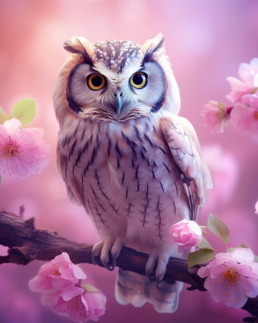 Lavender Owl Among Flowers