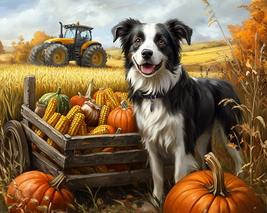 Border Collie by Wooden Cart