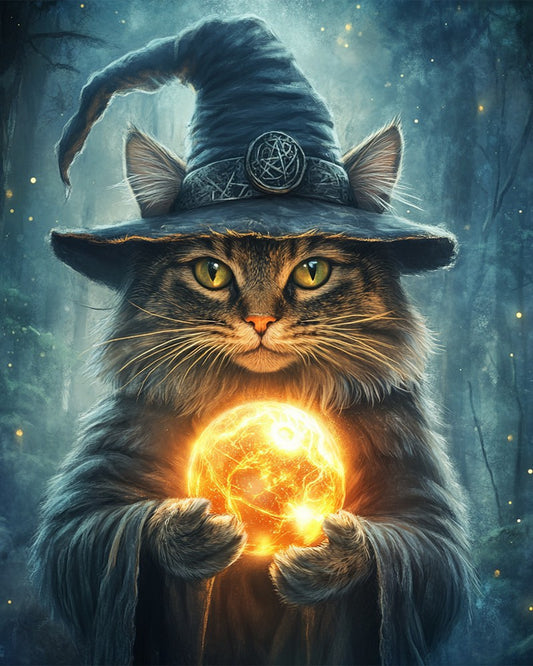 Cat with glowing staff