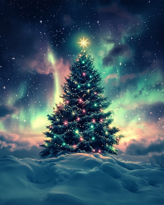 Christmas Tree Under Northern Lights