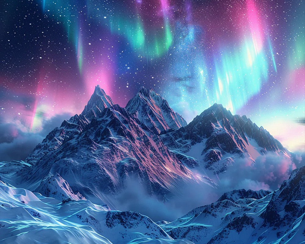 Colorful Aurora Snow Mountain
