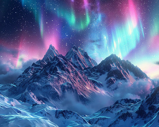 Colorful Aurora Snow Mountain