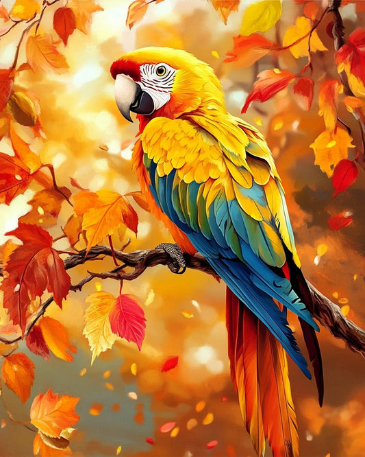 Colorful Parrot on Tree Branch