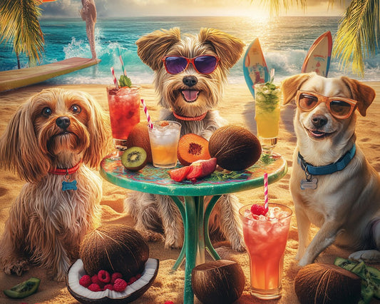 Dogs Sitting Around Small Table