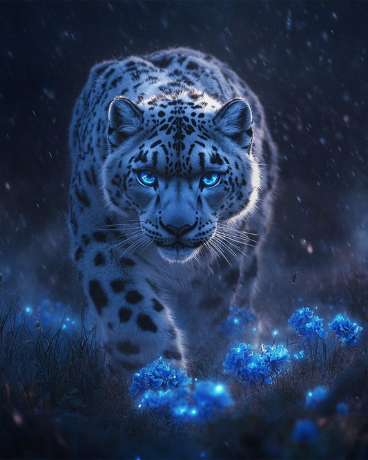Giant Snow Leopard in Fog