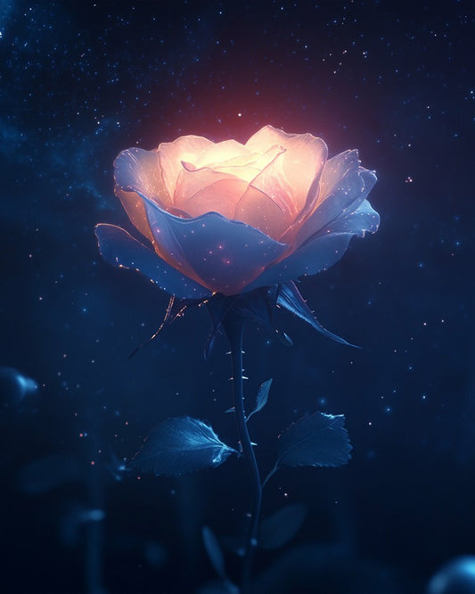 Glowing Rose Under Starry Sky