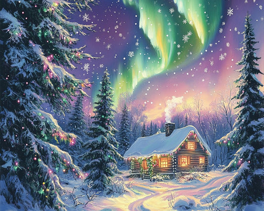 Northern Lights Christmas Cabin
