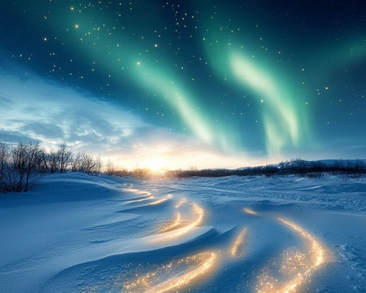 Snowy Field with Aurora