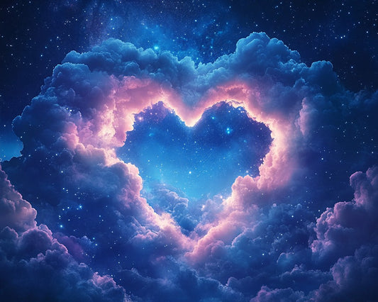 Starry Sky with Heart-Shaped Clouds