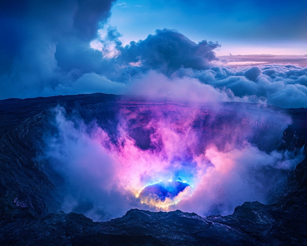 Volcanic Crater with Clouds and Mist