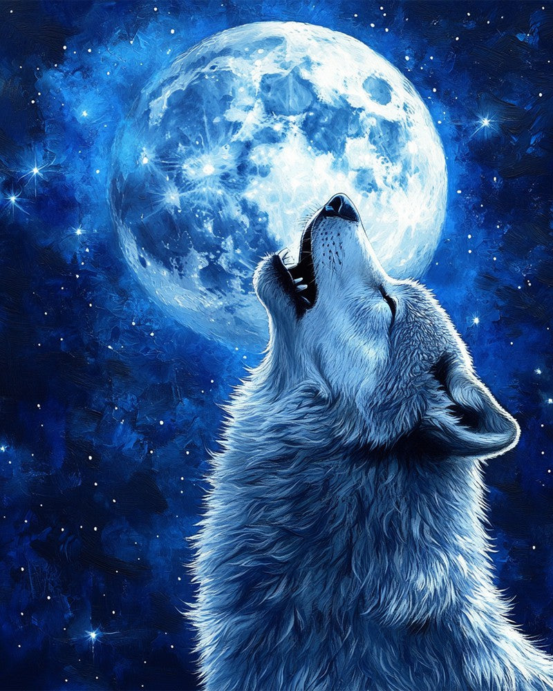 Wolf Howling at Full Moon