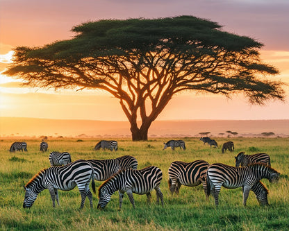 Zebras on African Grassland